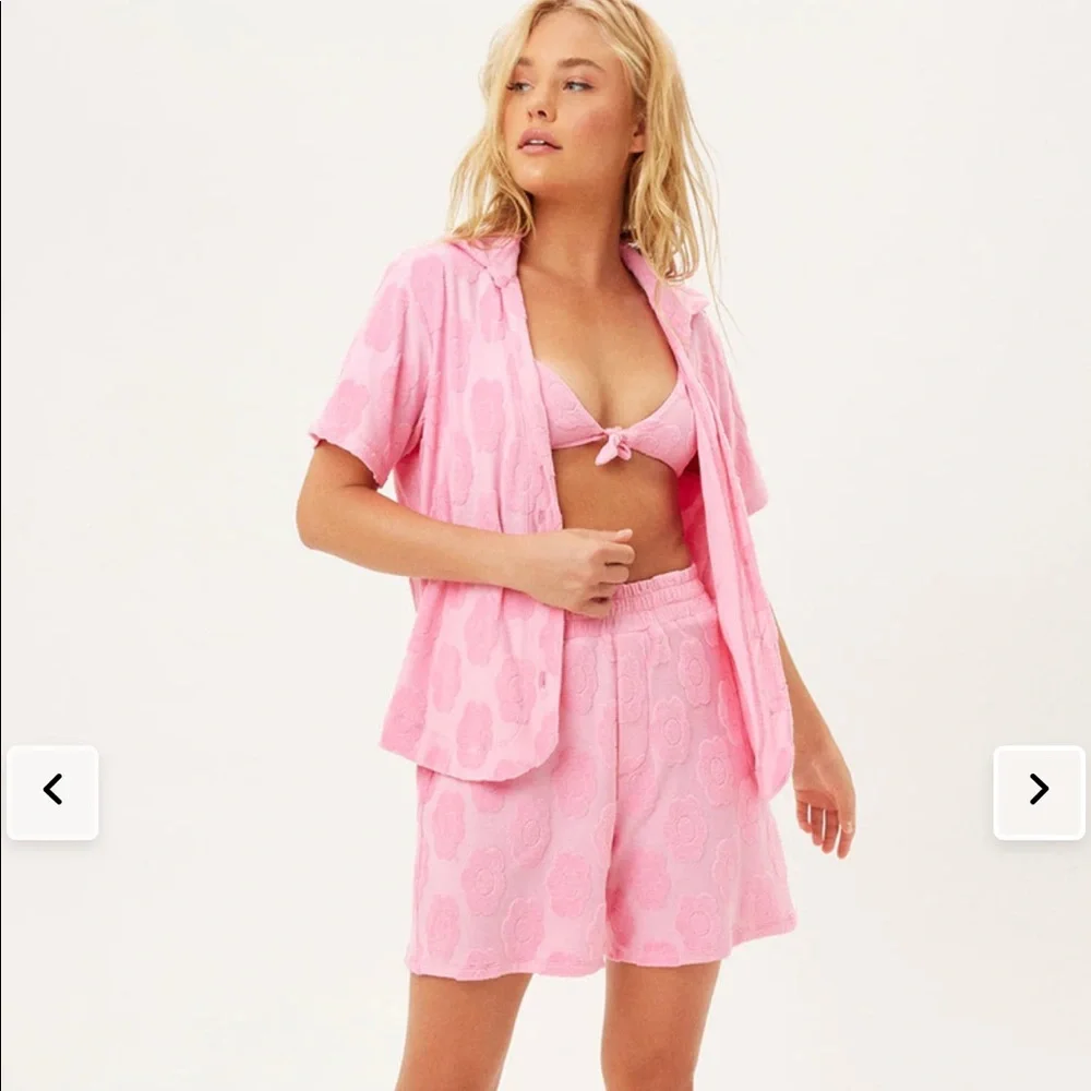 Frankie's Bikinis Pink Floral Terry Shirt